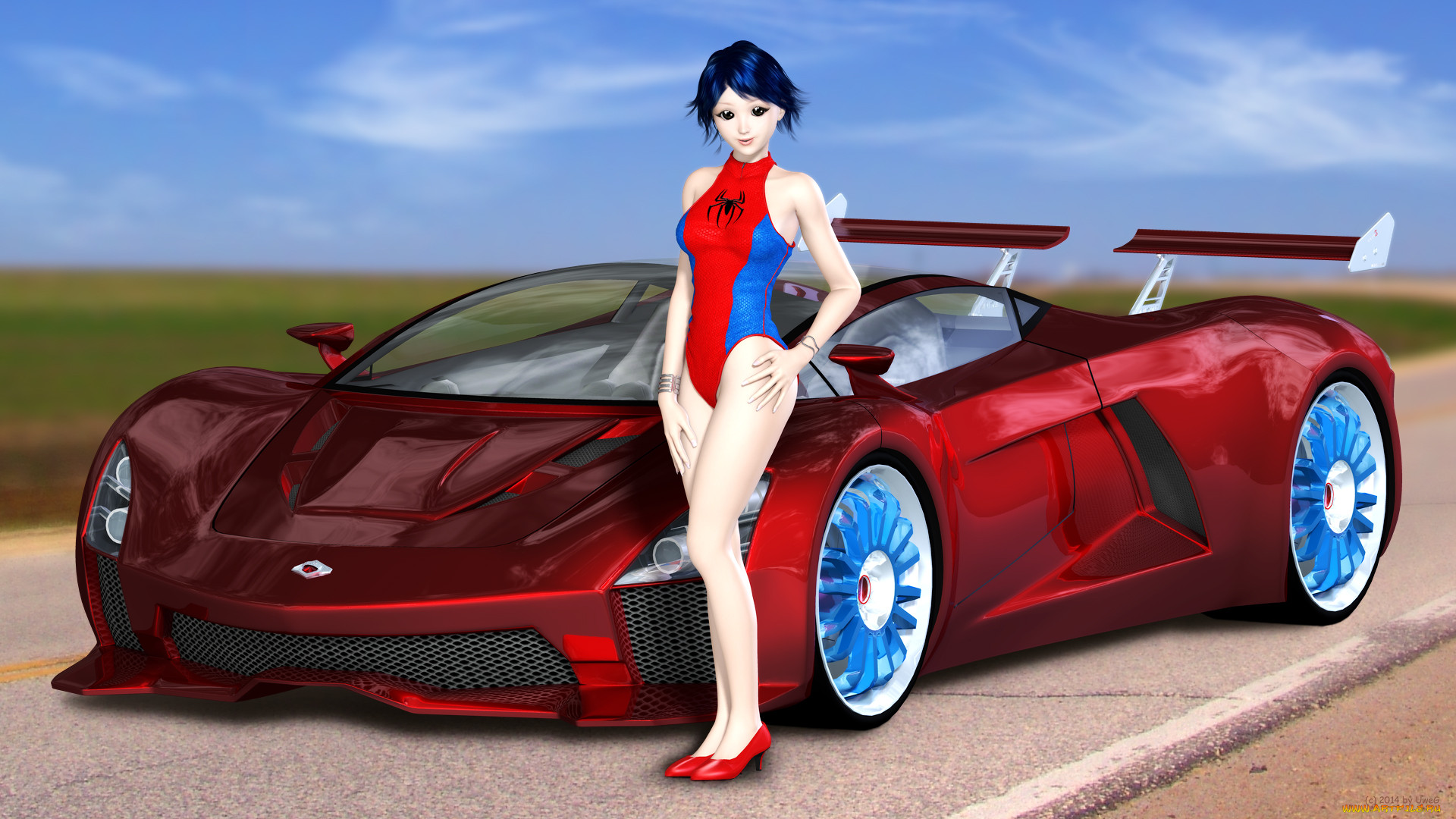 Обои Автомобили 3D Car&Girl, обои для рабочего стола, фотографии  автомобили, 3d car&girl, девушка, автомобиль Обои для рабочего стола,  скачать обои картинки заставки на рабочий стол.